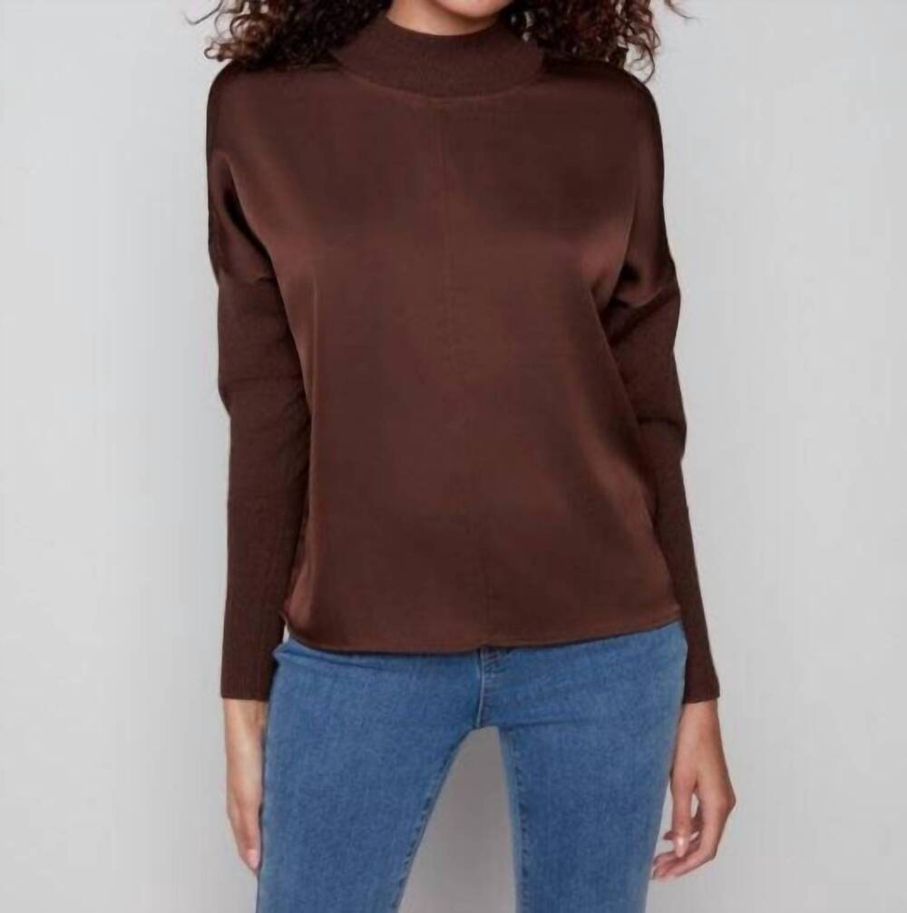 NEW CHARLIE B satin knit drop shoulder top in mocha